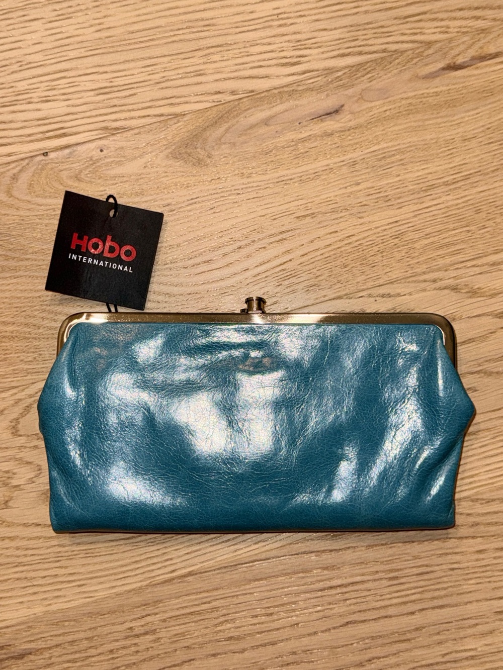HOBO Teal Leather Kiss-Lock Frame Clutch